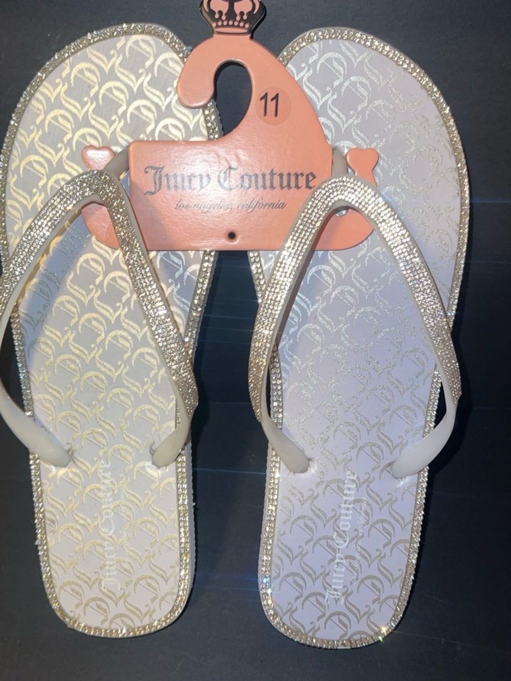 Juicy Couture Women's White Crystal-Trim Flip Flops